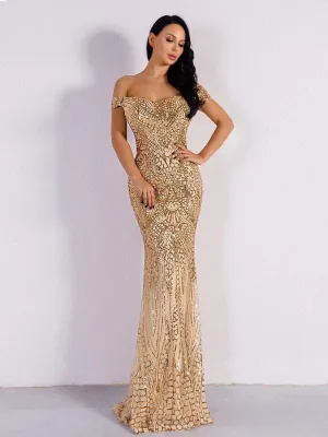 Classic Off Shoulder Sequin Prom Dress