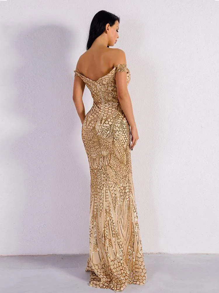 Classic Off Shoulder Sequin Prom Dress