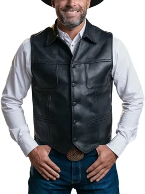 Classic Western Black Thorn Leather Vest For Men