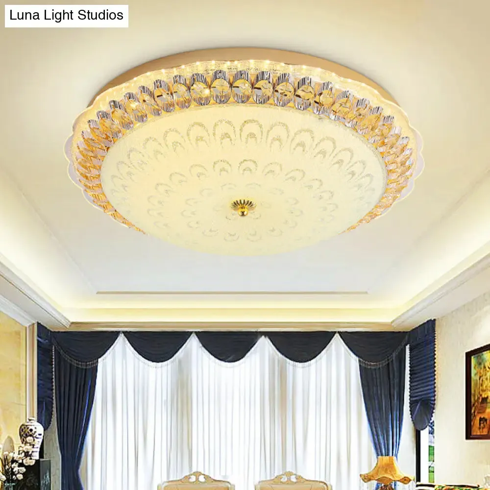 Contemporary Gold LED Flush Ceiling Light with Opal Texture Glass Shade - 16"/19.5" Diameter