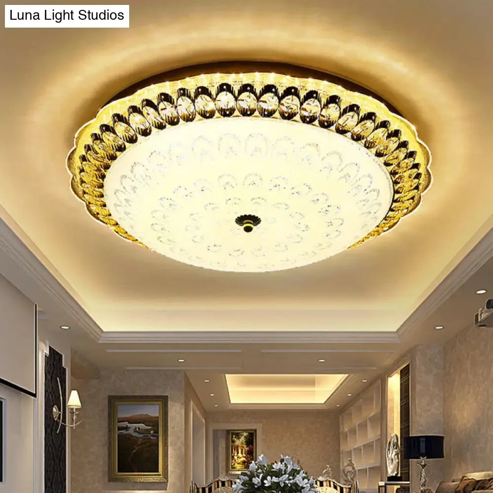 Contemporary Gold LED Flush Ceiling Light with Opal Texture Glass Shade - 16"/19.5" Diameter