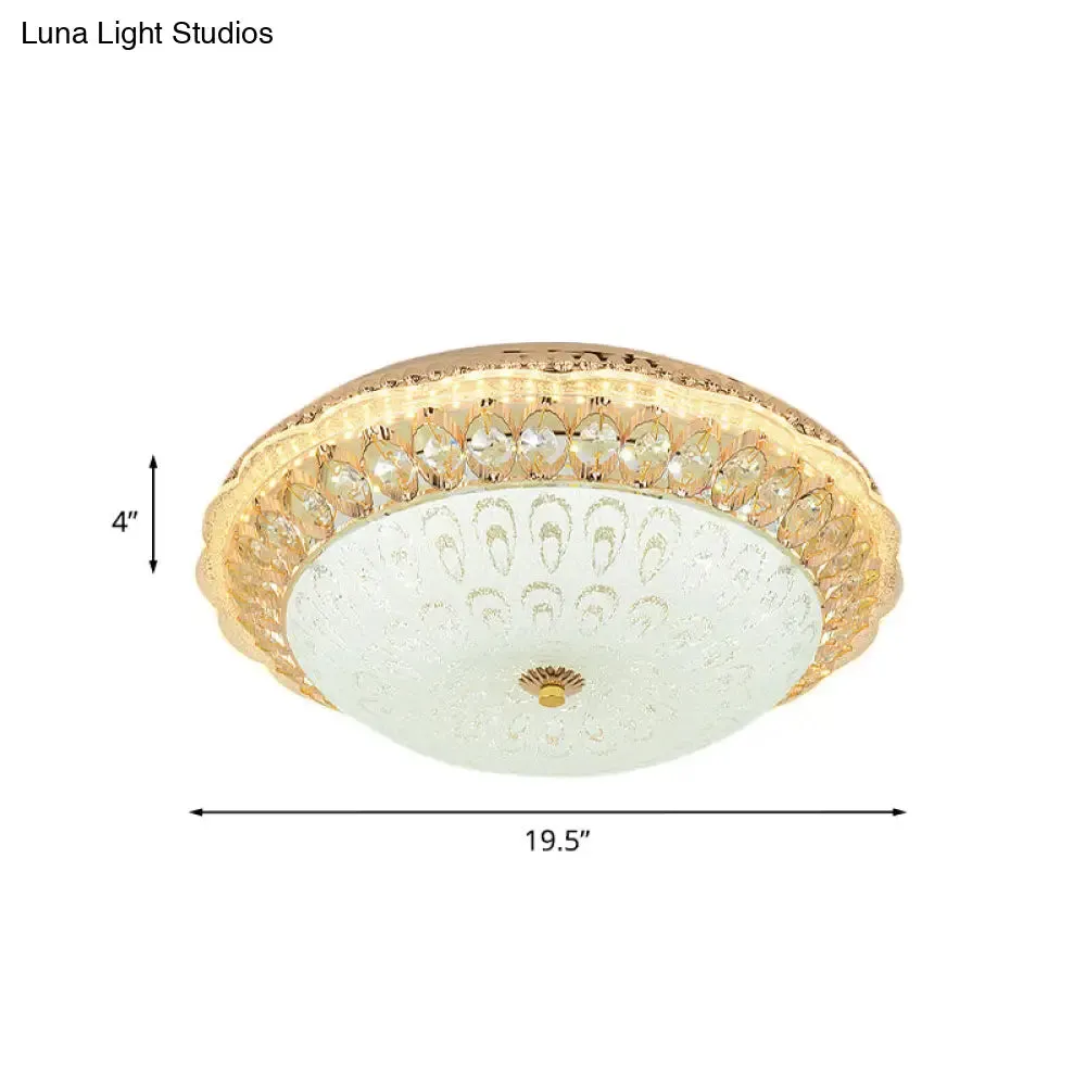 Contemporary Gold LED Flush Ceiling Light with Opal Texture Glass Shade - 16"/19.5" Diameter