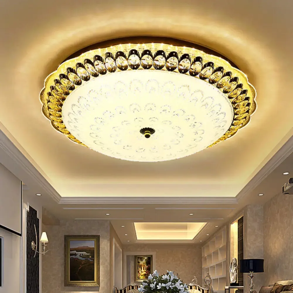 Contemporary Gold LED Flush Ceiling Light with Opal Texture Glass Shade - 16"/19.5" Diameter