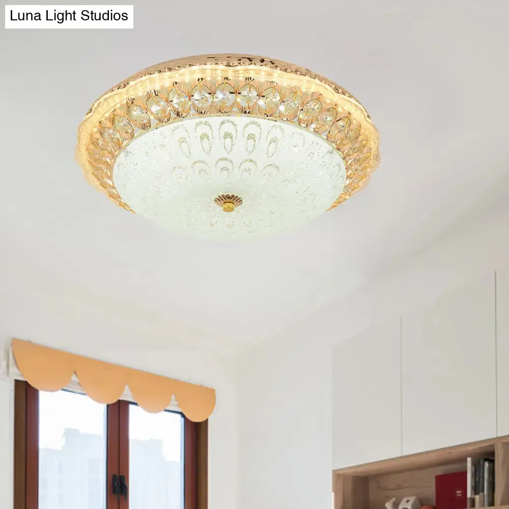 Contemporary Gold LED Flush Ceiling Light with Opal Texture Glass Shade - 16"/19.5" Diameter