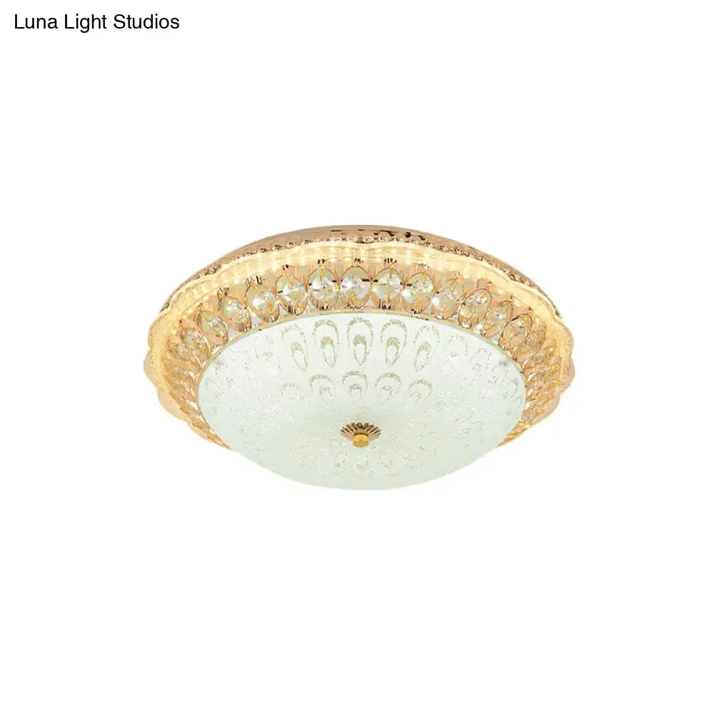 Contemporary Gold LED Flush Ceiling Light with Opal Texture Glass Shade - 16"/19.5" Diameter