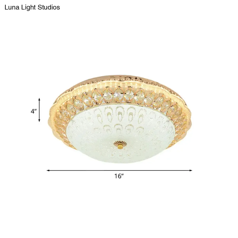 Contemporary Gold LED Flush Ceiling Light with Opal Texture Glass Shade - 16"/19.5" Diameter