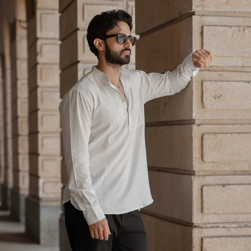 Cotton Kurta Shirt for Men | Off-White | Full Sleeves