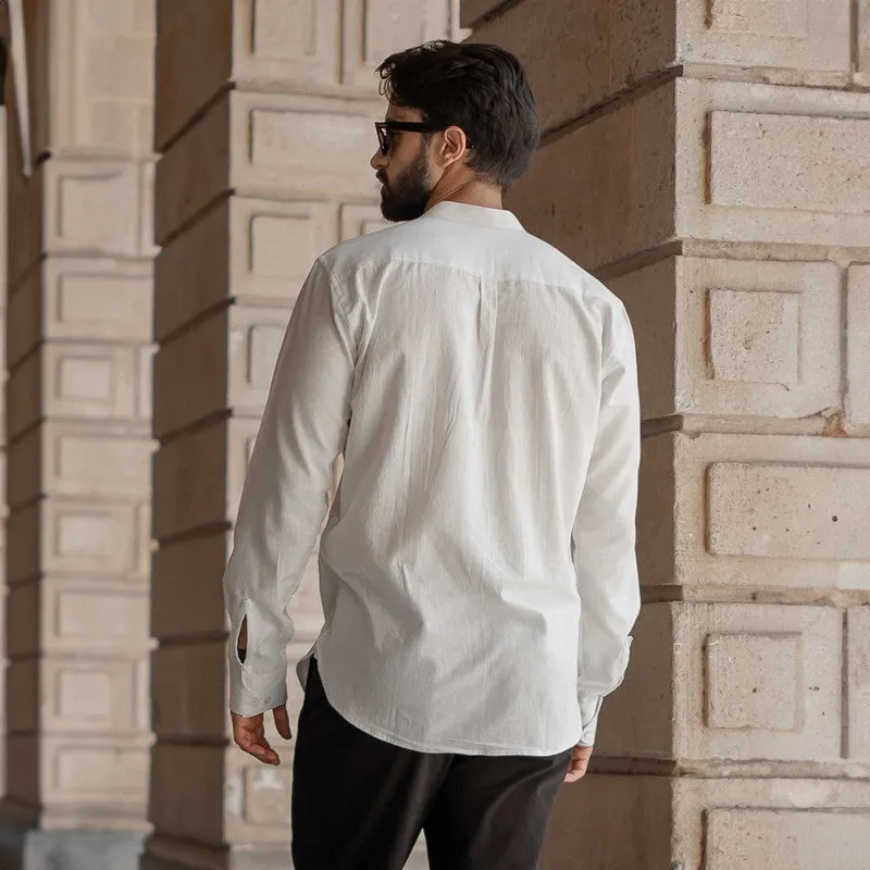 Cotton Kurta Shirt for Men | Off-White | Full Sleeves