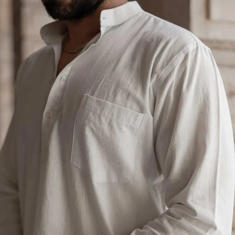 Cotton Kurta Shirt for Men | Off-White | Full Sleeves