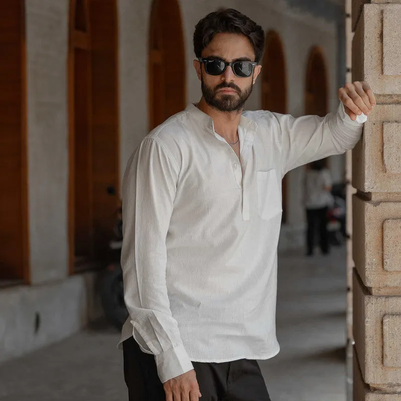 Cotton Kurta Shirt for Men | Off-White | Full Sleeves