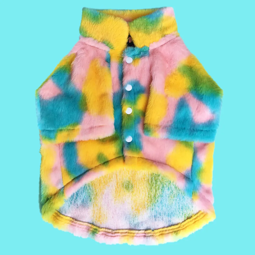 Dogobow Fur Jacket for Dogs and Cats (Rainbow) (Get a Bow Free)