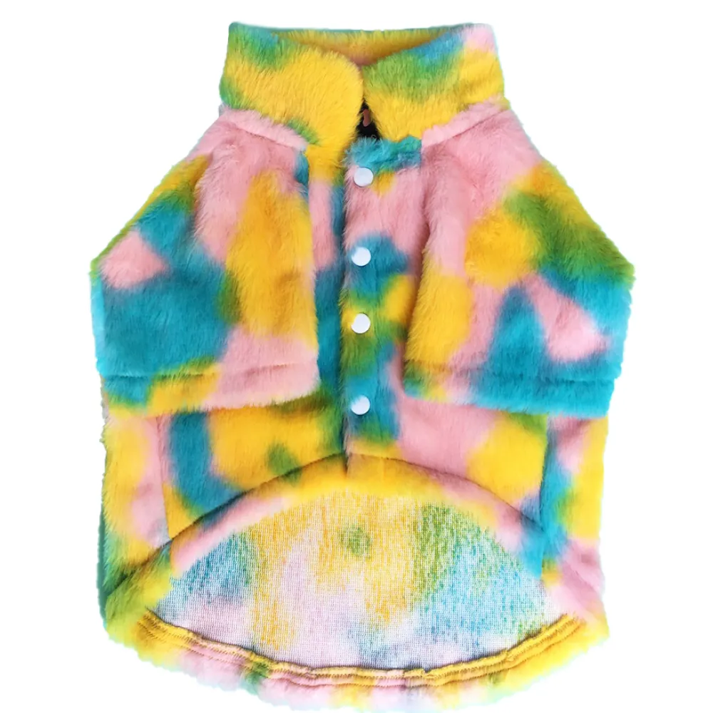 Dogobow Fur Jacket for Dogs and Cats (Rainbow) (Get a Bow Free)