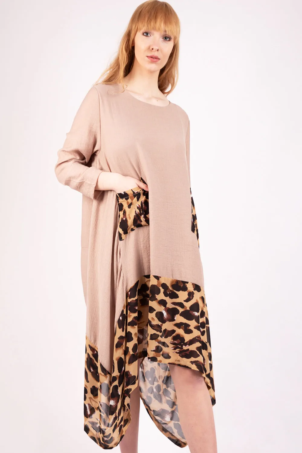 Drape Floaty Leopard Print Border Dress