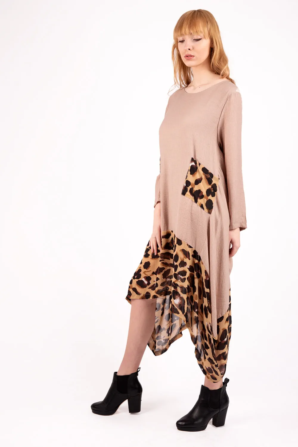 Drape Floaty Leopard Print Border Dress