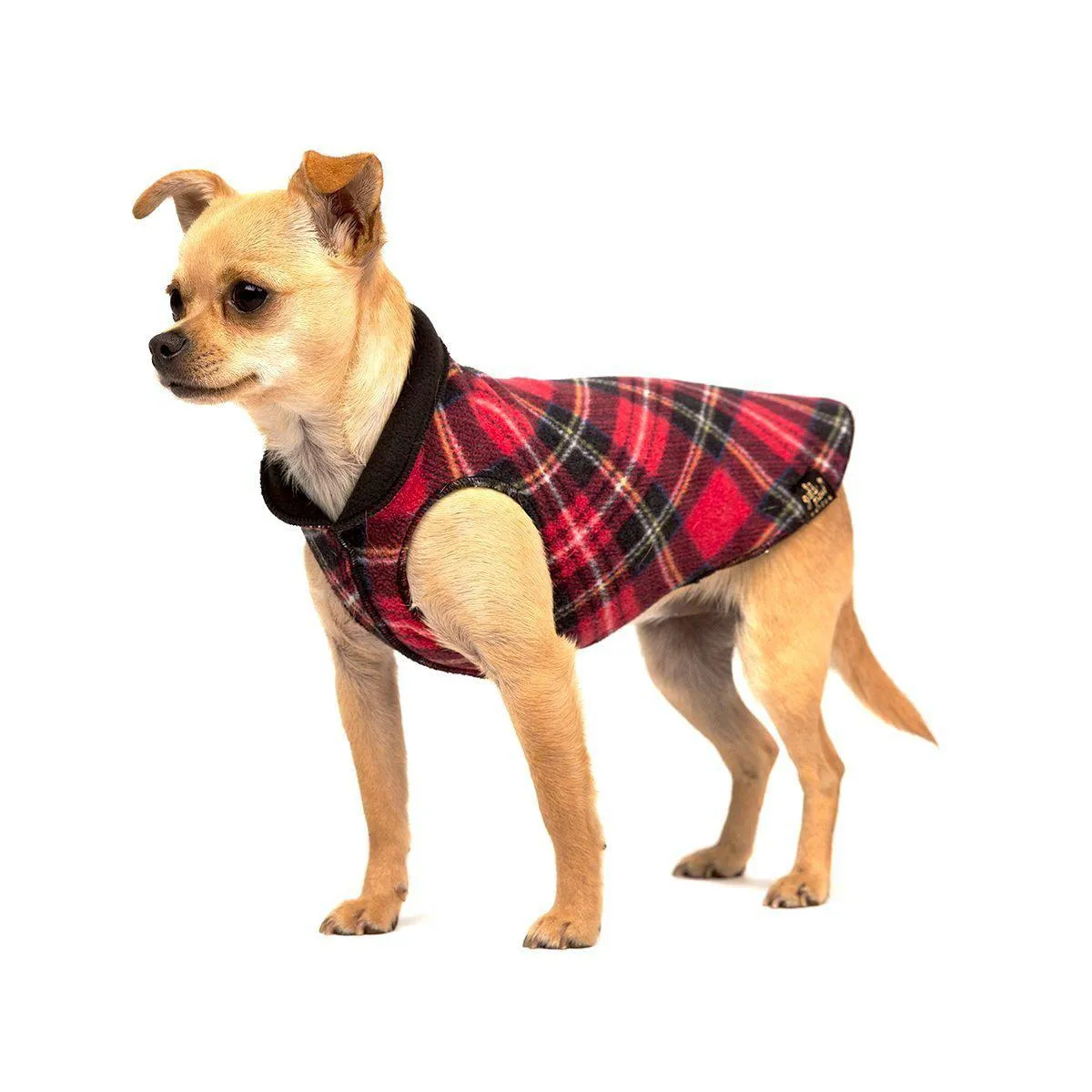 Duluth Fleece Reversible Pullover Dog Coat Red Plaid/Black