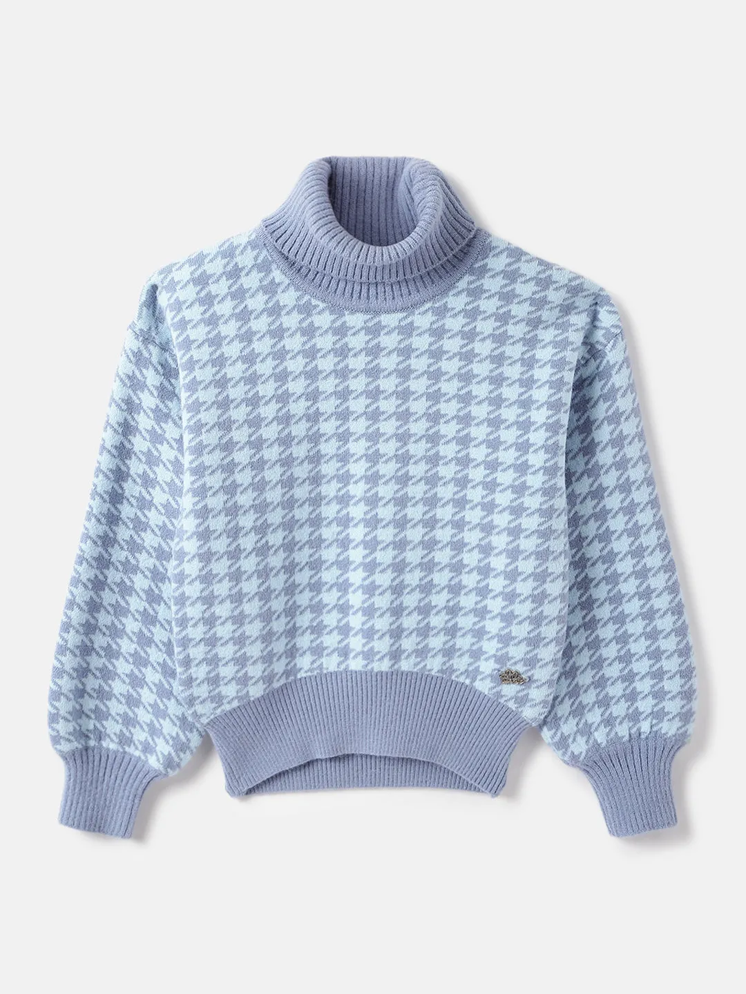 Elle Girls Checked Turtle Neck Full Sleeves Pullover Style Sweater