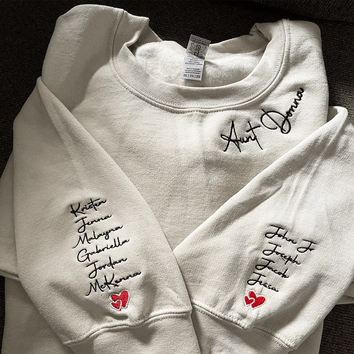 Embroidered Auntie Bear Sweatshirt with Children Name on Sleeve