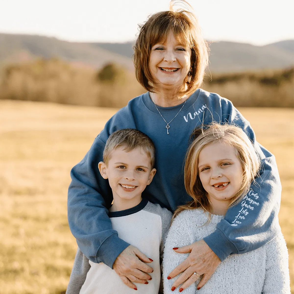 Embroidered Auntie Bear Sweatshirt with Children Name on Sleeve