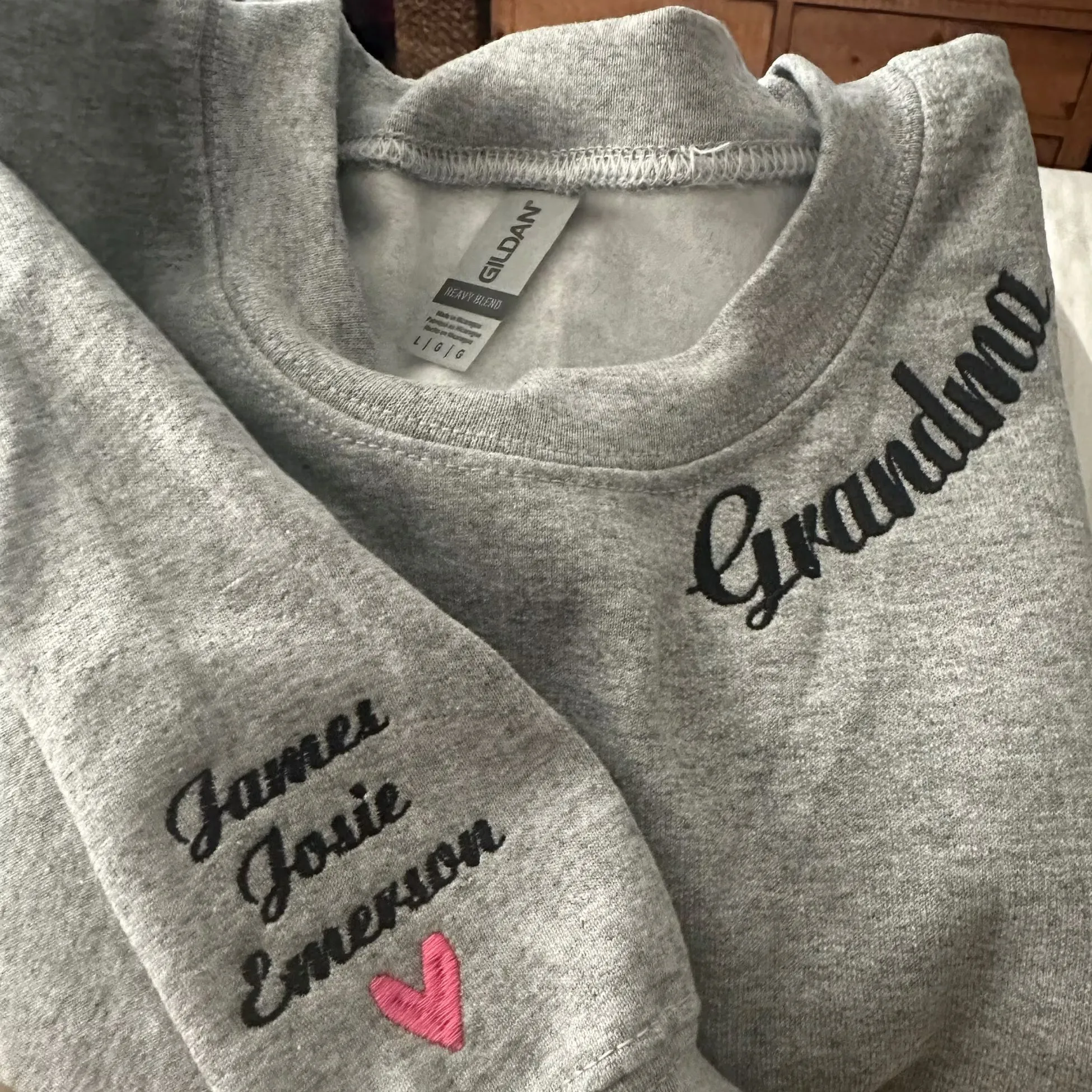 Embroidered Auntie Bear Sweatshirt with Children Name on Sleeve