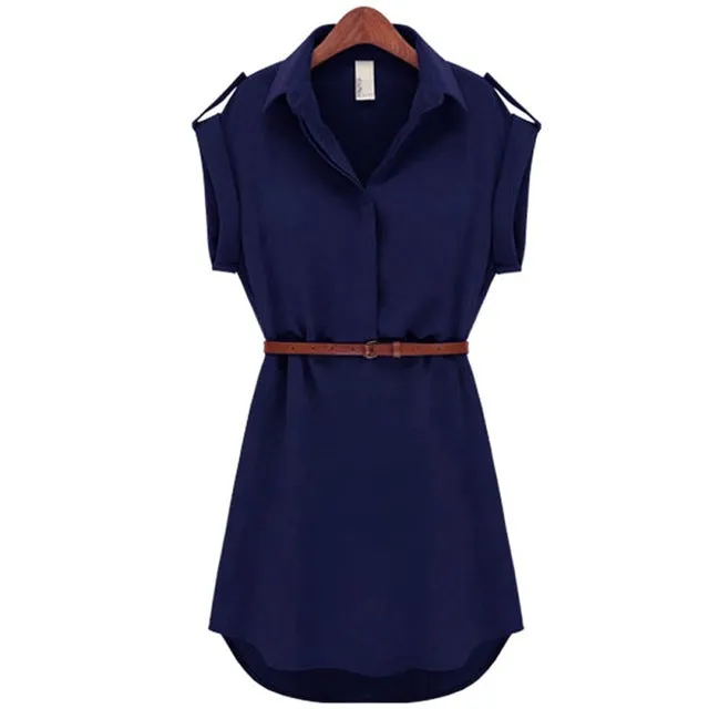 Fashionable Short Sleeve Stretchable Casual Mini Dress with Belt