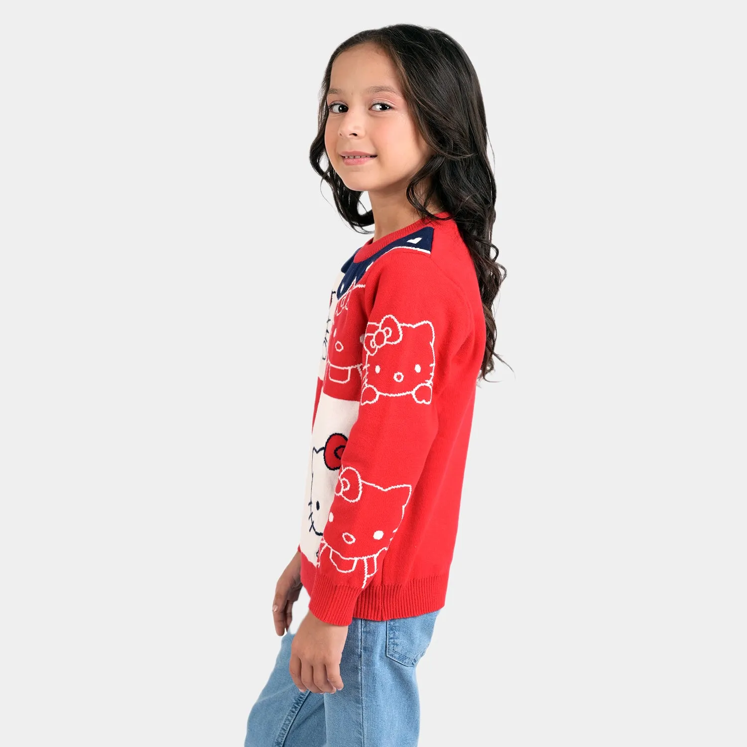 Girls Knitted Sweater Character- Red