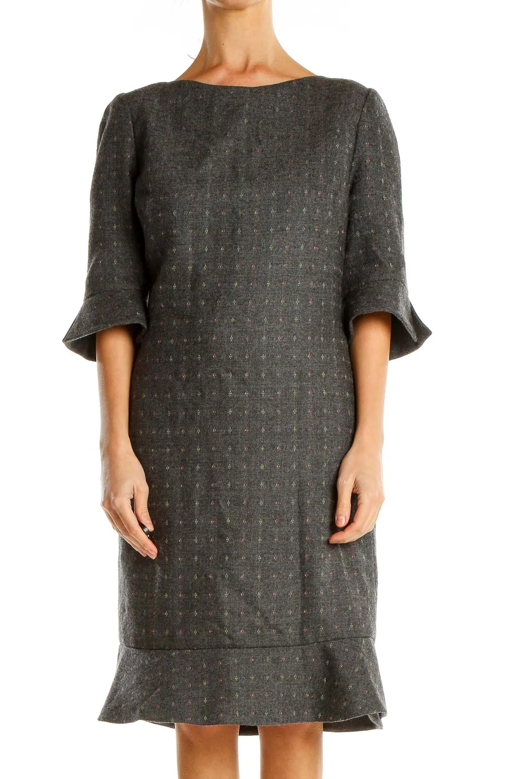 Gray Printed Classic Shift Dress