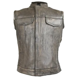 HMM914DB Vance Leather Distressed Brown Motorcycle Club Leather Vest