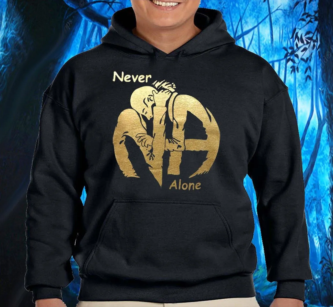 Hoodie - Hugs Never Alone - Black