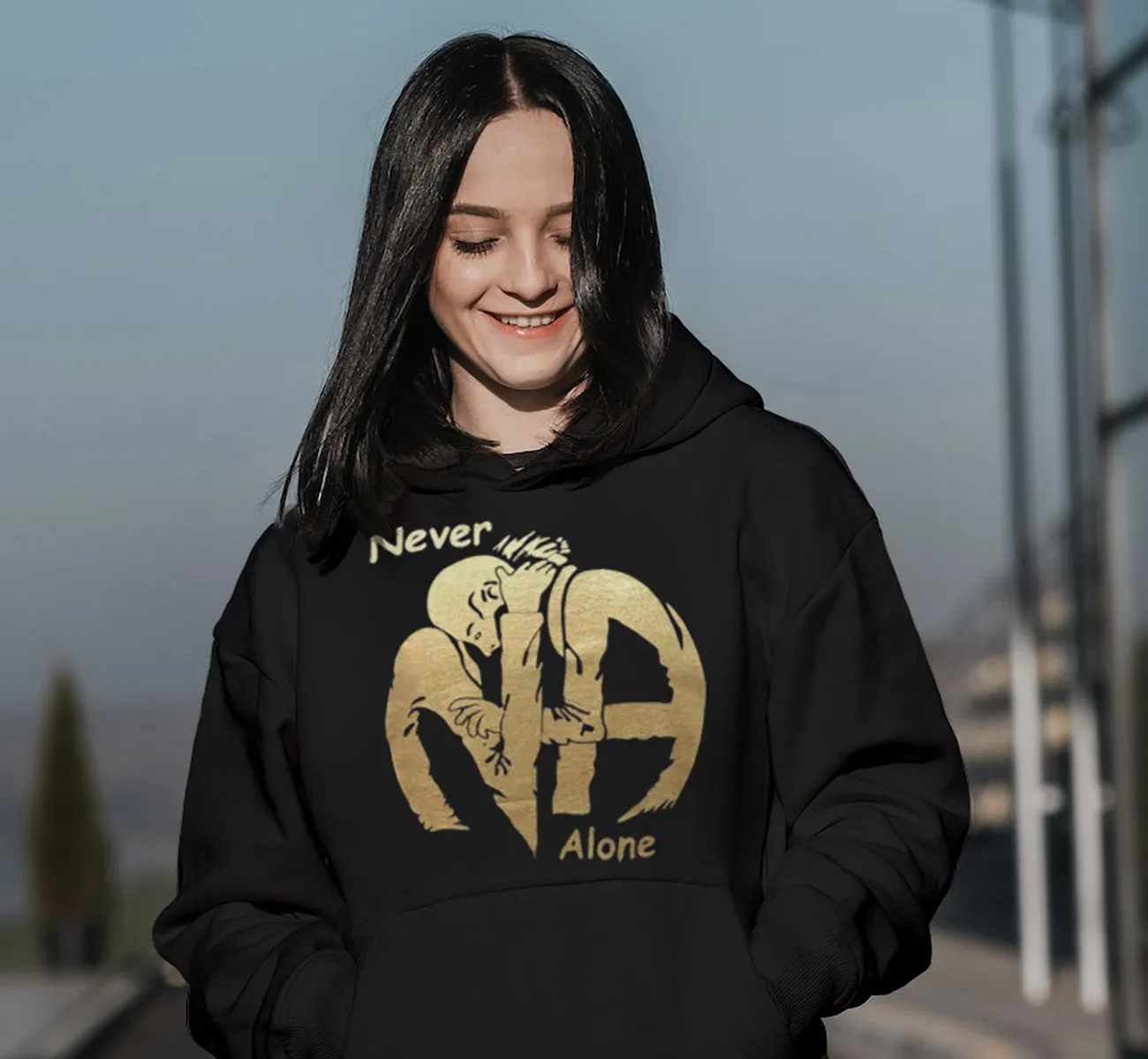 Hoodie - Hugs Never Alone - Black