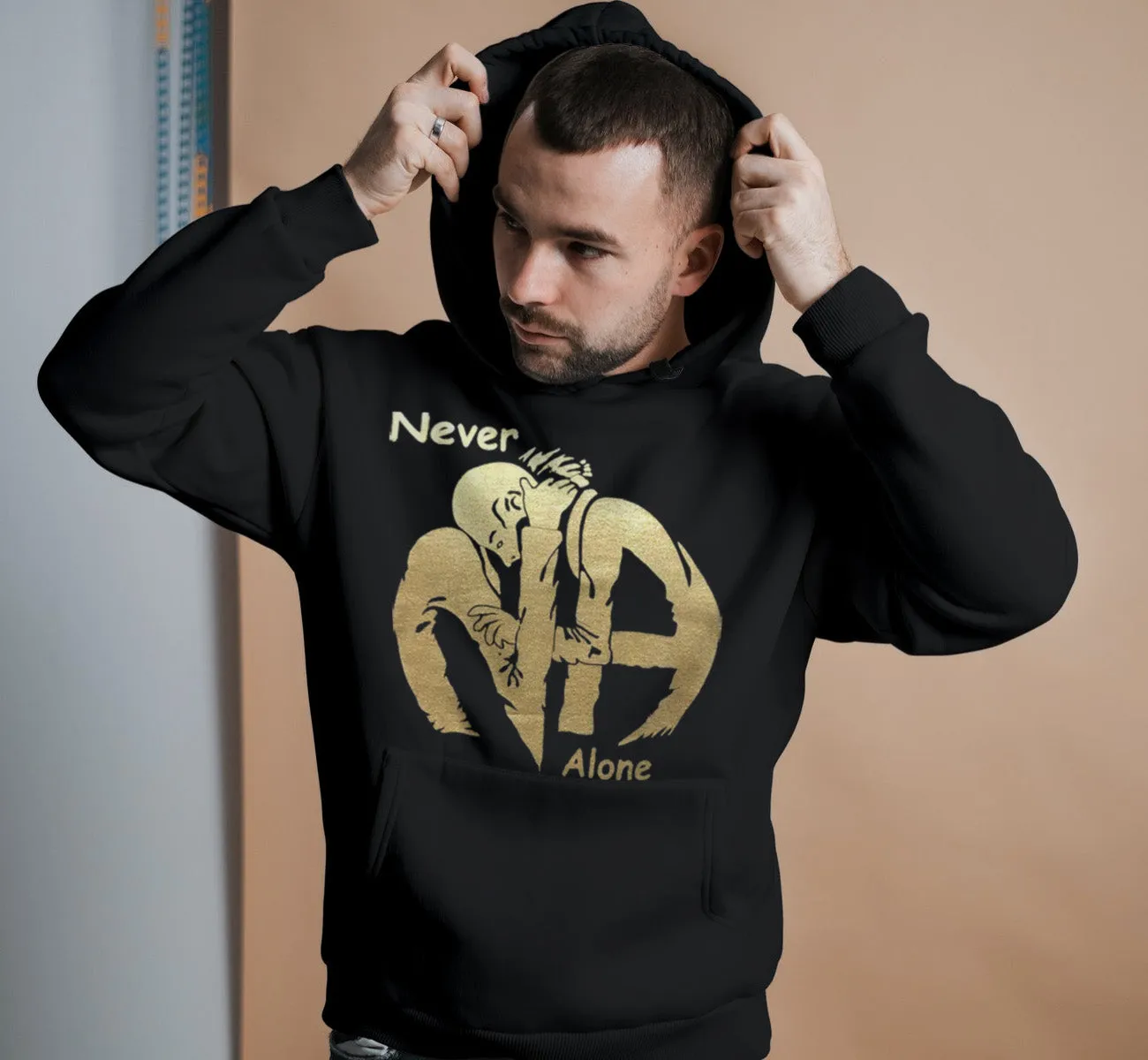 Hoodie - Hugs Never Alone - Black