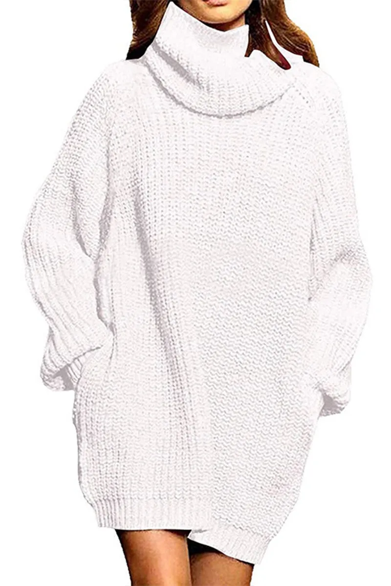 HWR1187 Chunky Cowl Neck Sweater Dress