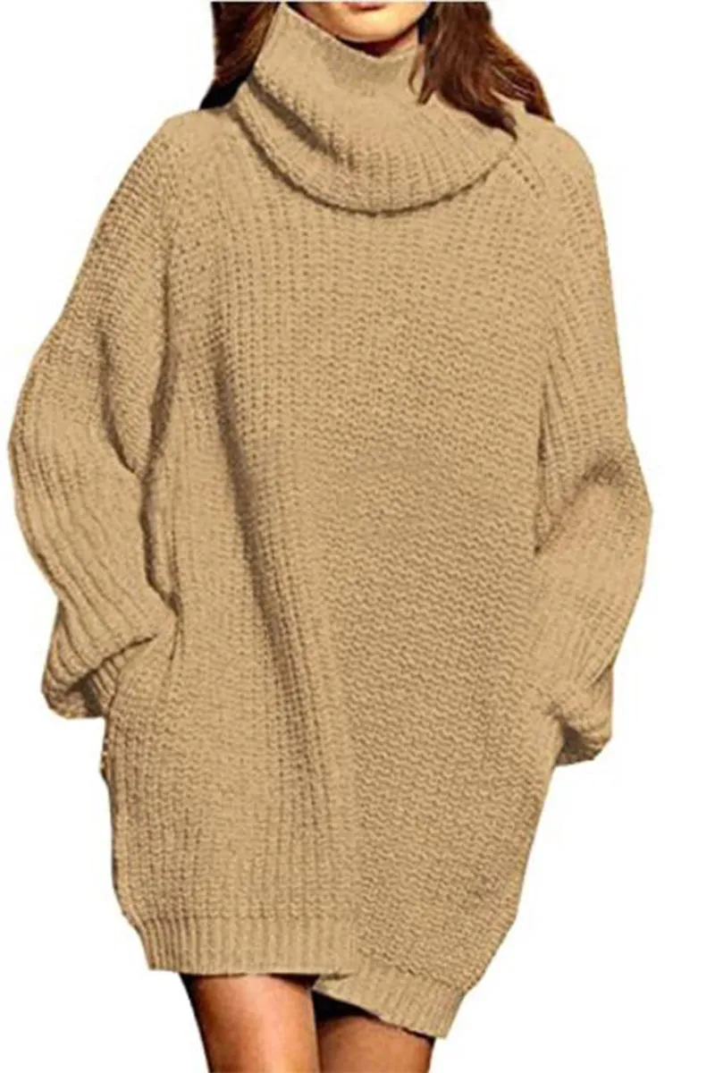 HWR1187 Chunky Cowl Neck Sweater Dress