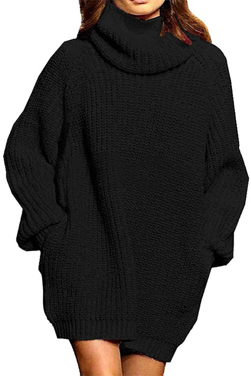 HWR1187 Chunky Cowl Neck Sweater Dress