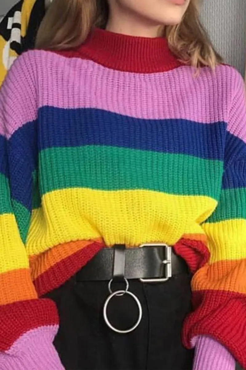 HWT1124 Rainbow Vibes Knit Sweater