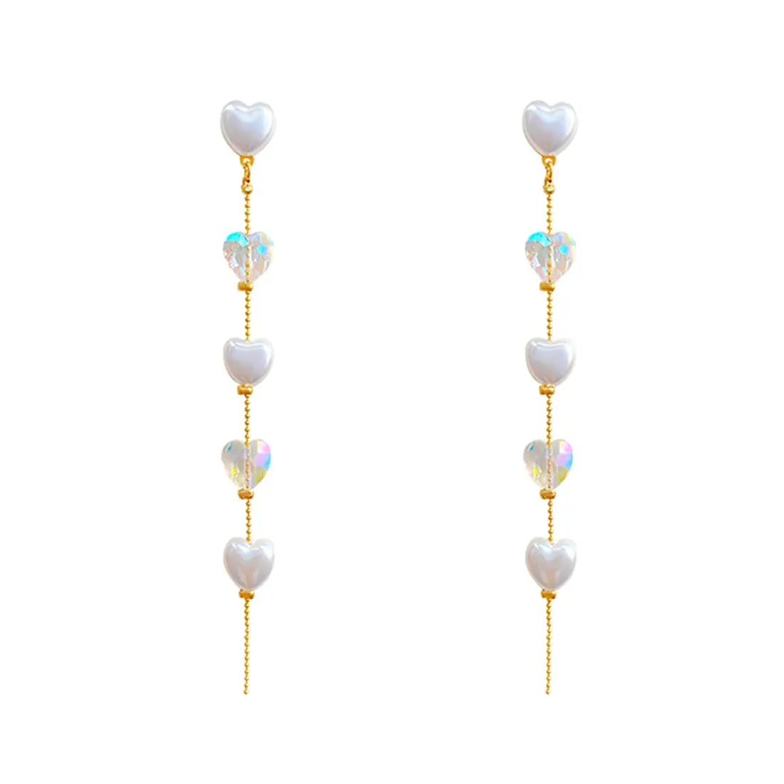 Kairangi Earrings For Women Gold Tone Hearts Pearl and Stone Attached Long Chain Drop Dangler Earrings For Women and Girls