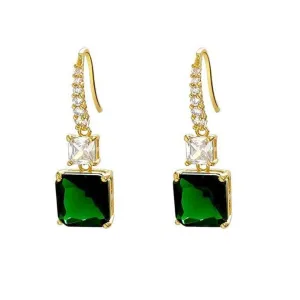 Kairangi Earrings For Women Green Color Crystal Studded Huggie Hoop With Rectangular Drop Earrings For Women and Girls