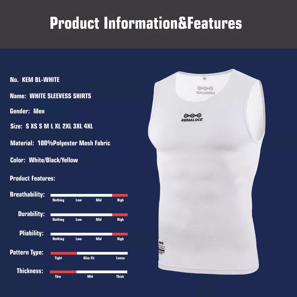 KEMALOCE Cycling Base Layer Sleevess Breathable White 2023 Cool Cycle Sleevess Vest Quick Dry Summer MTB Vest Bike Undershirts