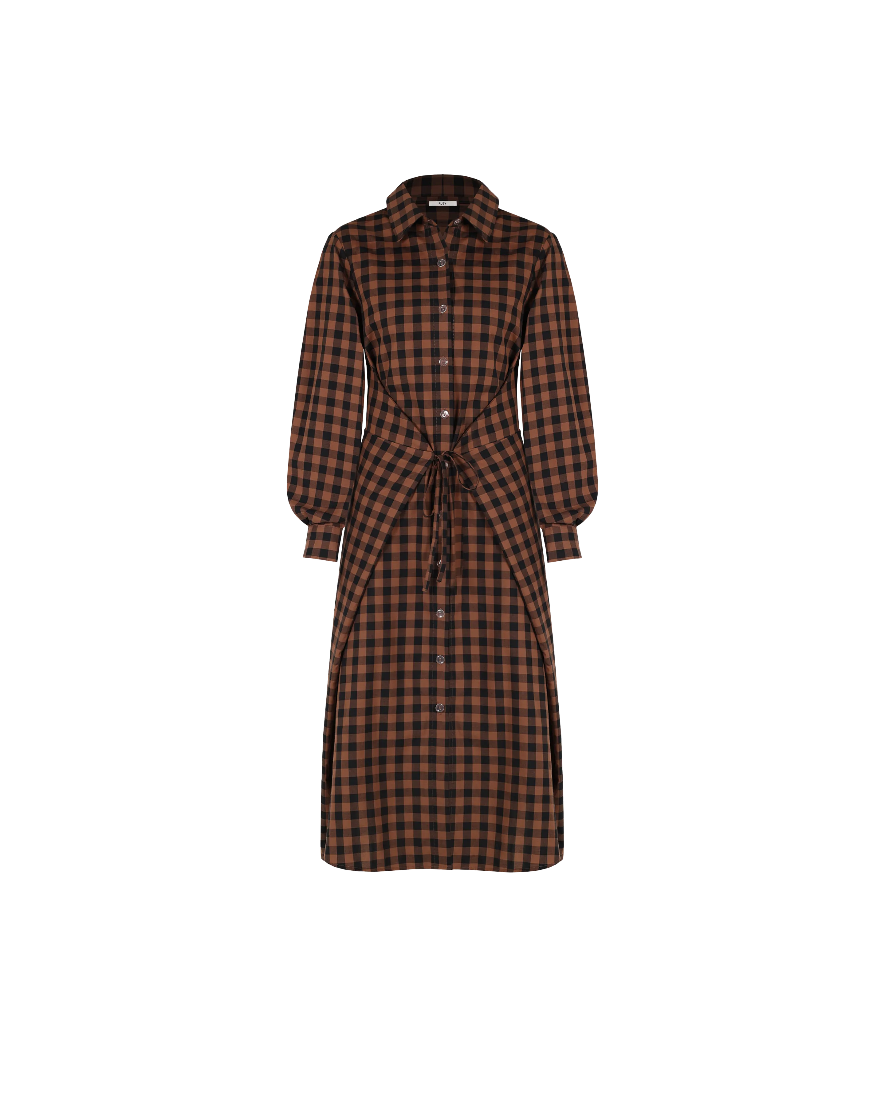 KLEIN GINGHAM WRAP DRESS CHOCOLATE CHECK