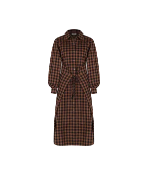 KLEIN GINGHAM WRAP DRESS CHOCOLATE CHECK