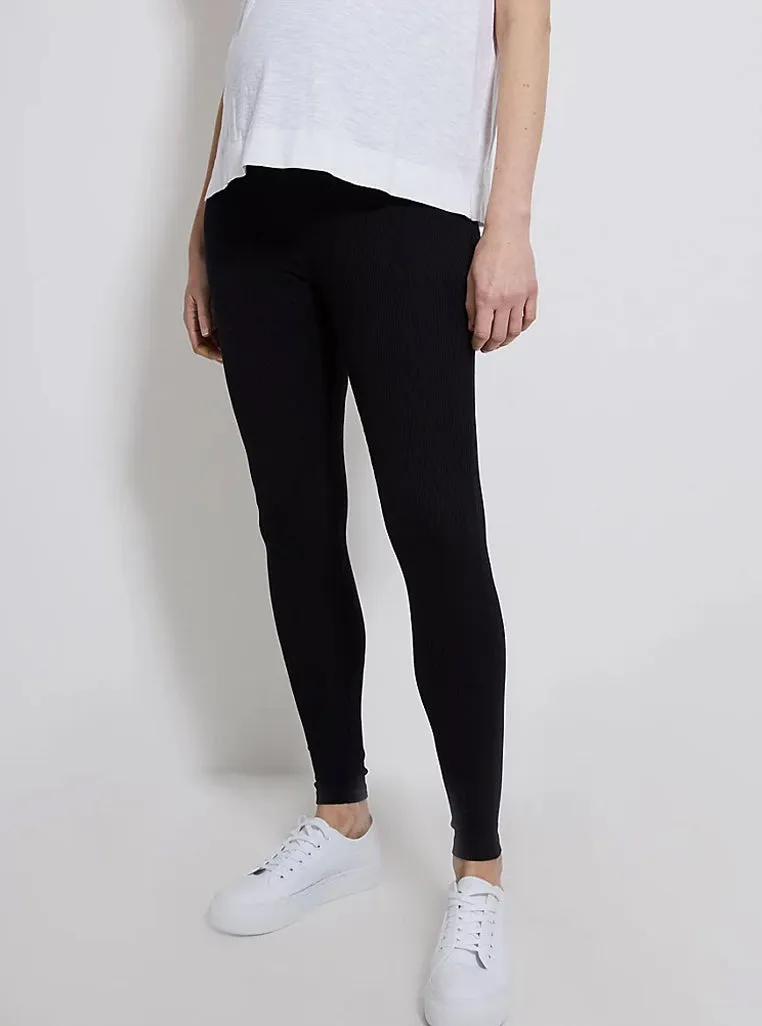 Ladies Black Ribbed Maternity Leggings