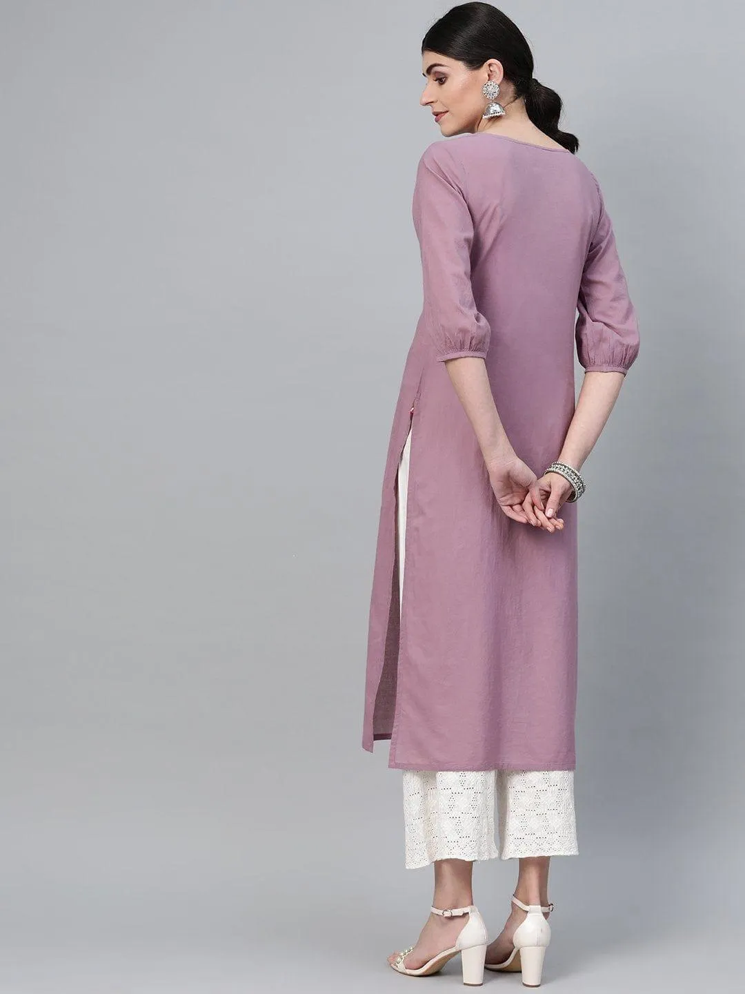 Mauve Straight Kurta With Zari