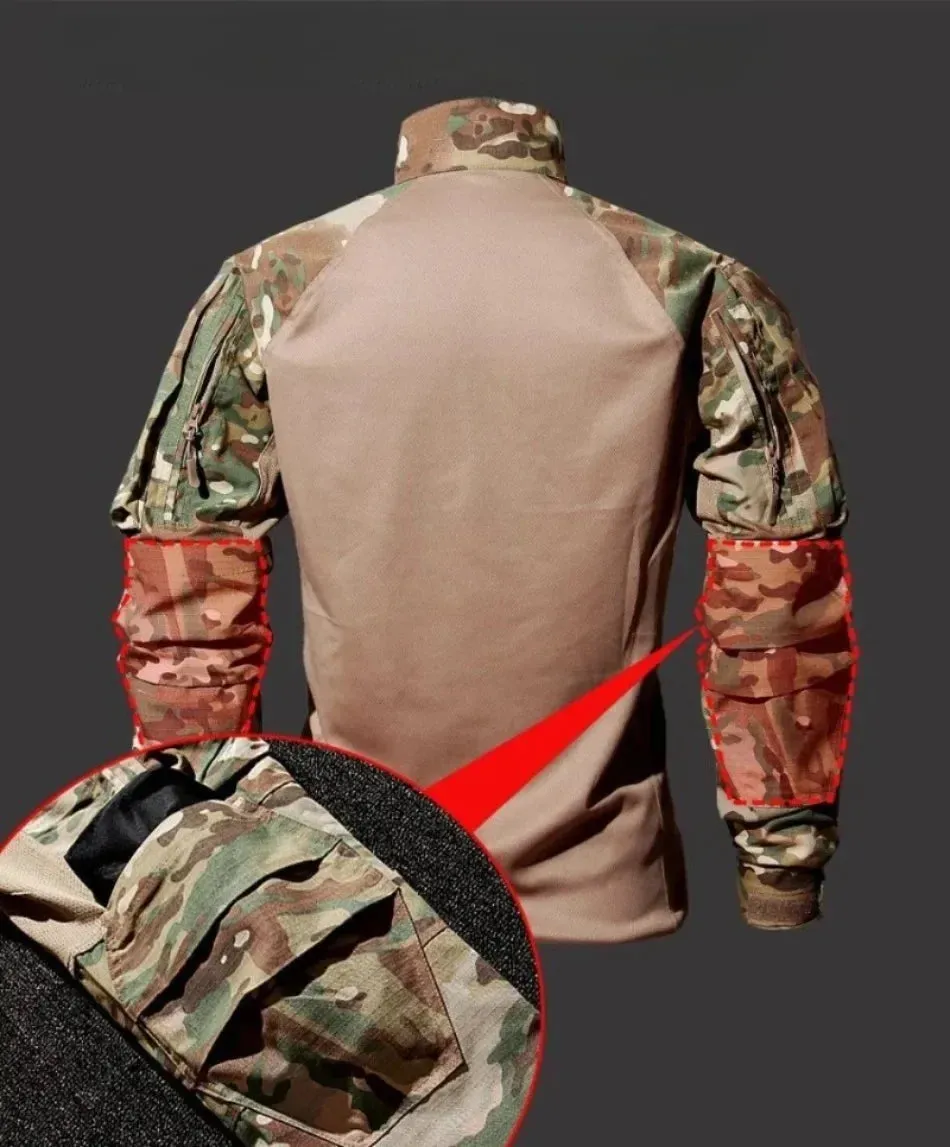 Men Camo Suit Waterproof Tactical Training Set Multi-pocket Work Wear Shirts Pants