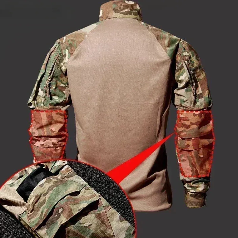 Men Camo Suit Waterproof Tactical Training Set Multi-pocket Work Wear Shirts Pants