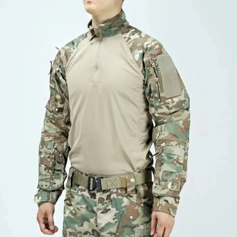 Men Camo Suit Waterproof Tactical Training Set Multi-pocket Work Wear Shirts Pants