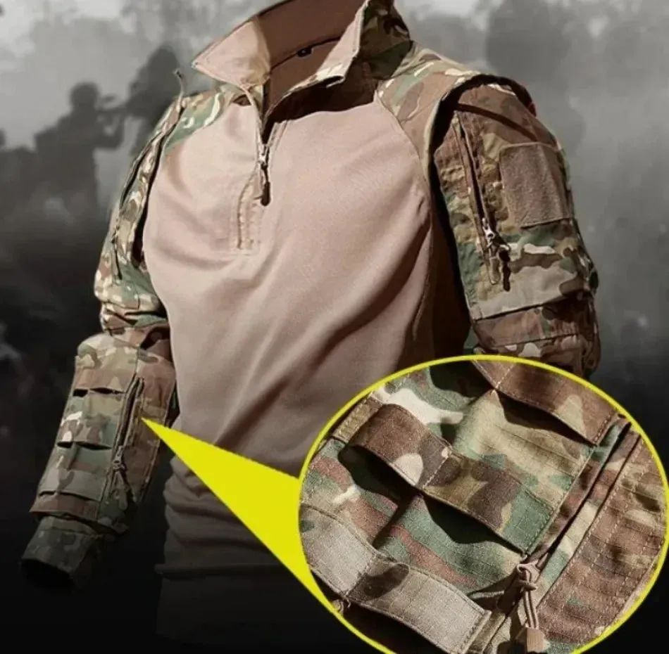 Men Camo Suit Waterproof Tactical Training Set Multi-pocket Work Wear Shirts Pants