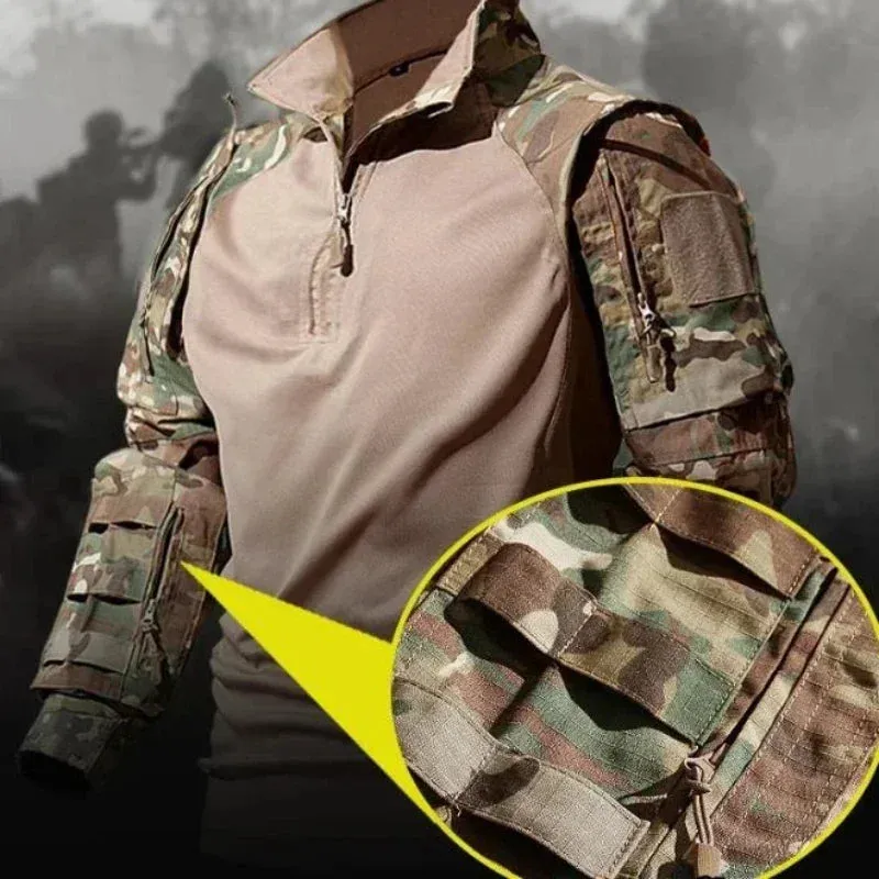 Men Camo Suit Waterproof Tactical Training Set Multi-pocket Work Wear Shirts Pants