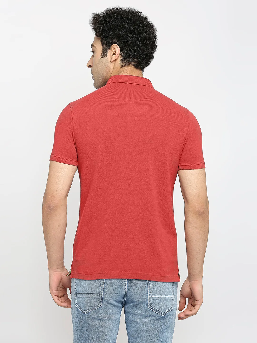 Men Premium Cotton Brick Red Polo T-Shirt- Underjeans By Spykar