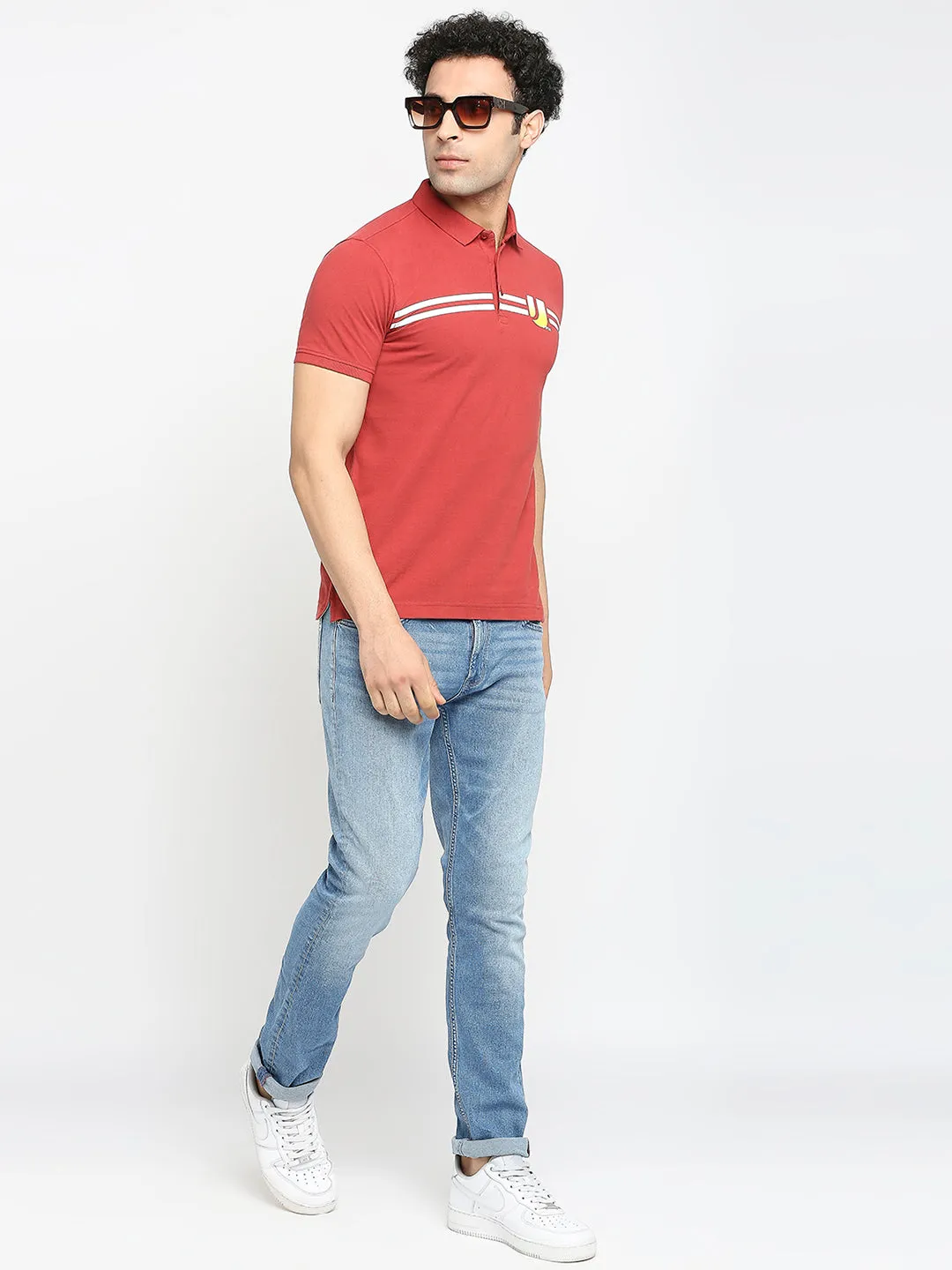 Men Premium Cotton Brick Red Polo T-Shirt- Underjeans By Spykar