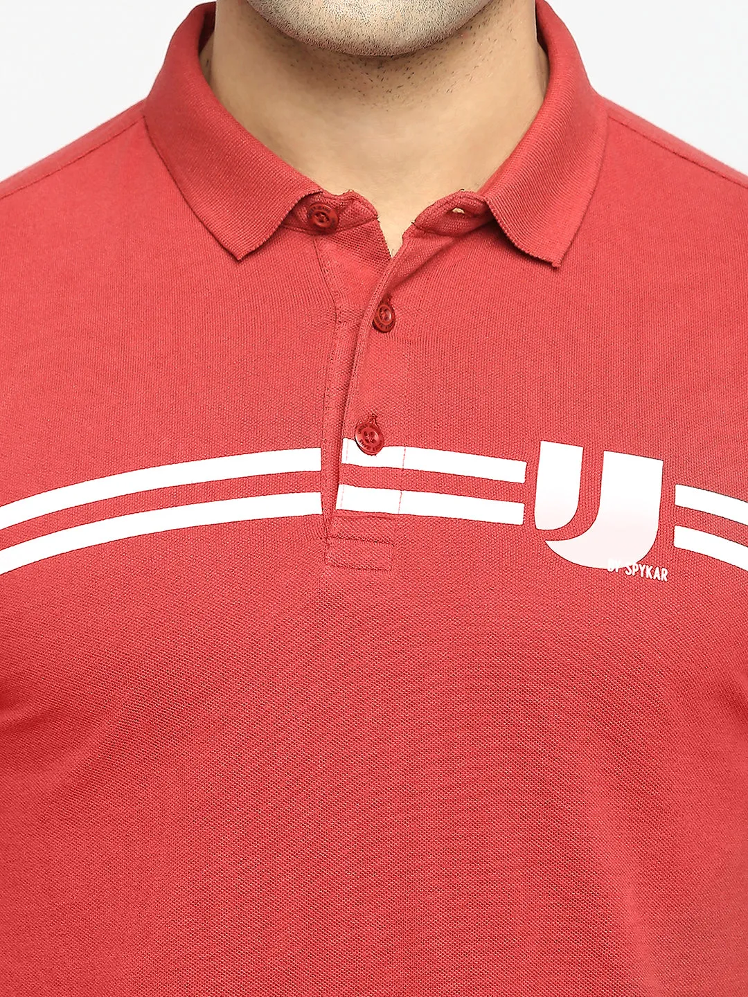 Men Premium Cotton Brick Red Polo T-Shirt- Underjeans By Spykar