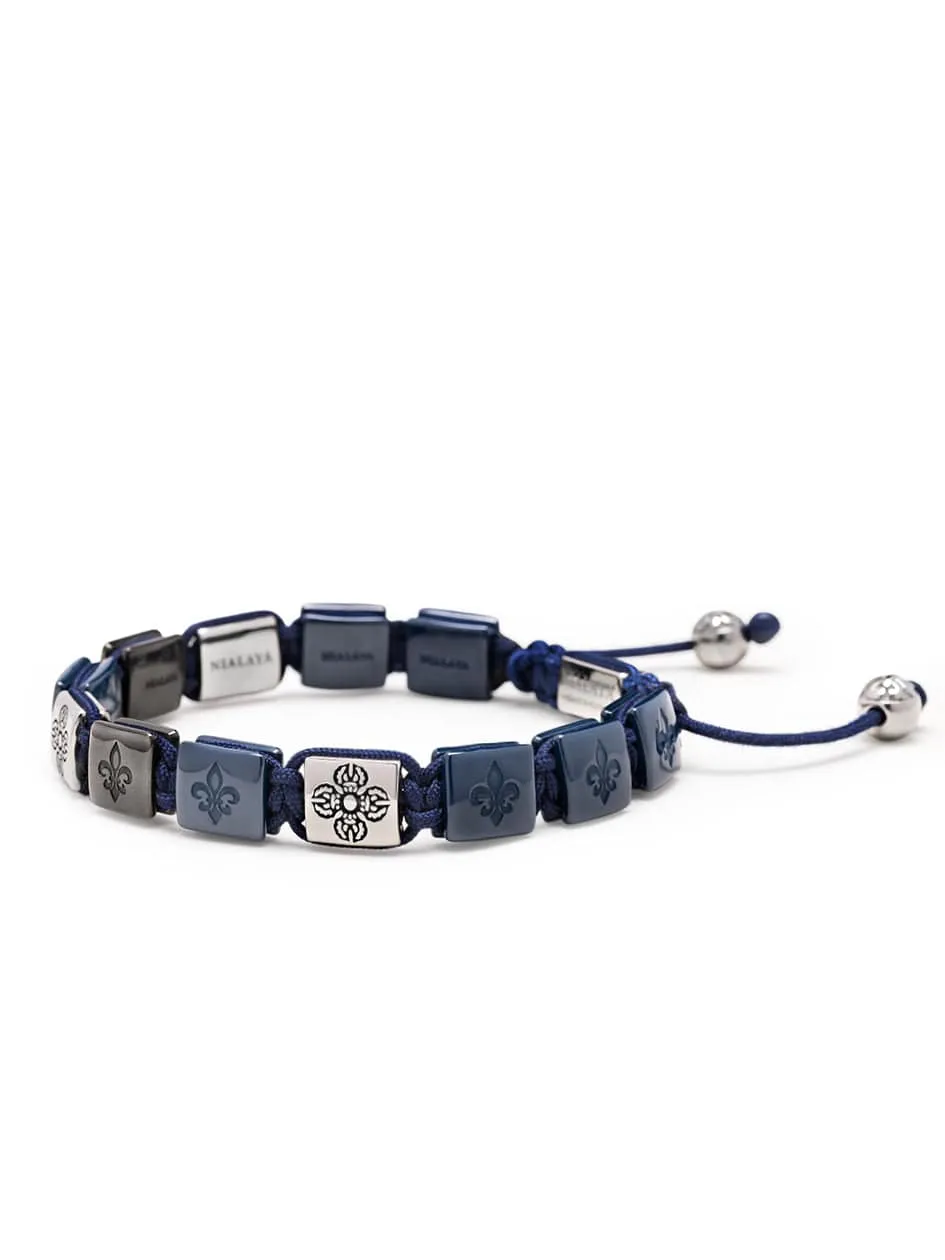 Men's Ceramic Flatbead Bracelet in Blue and Silver